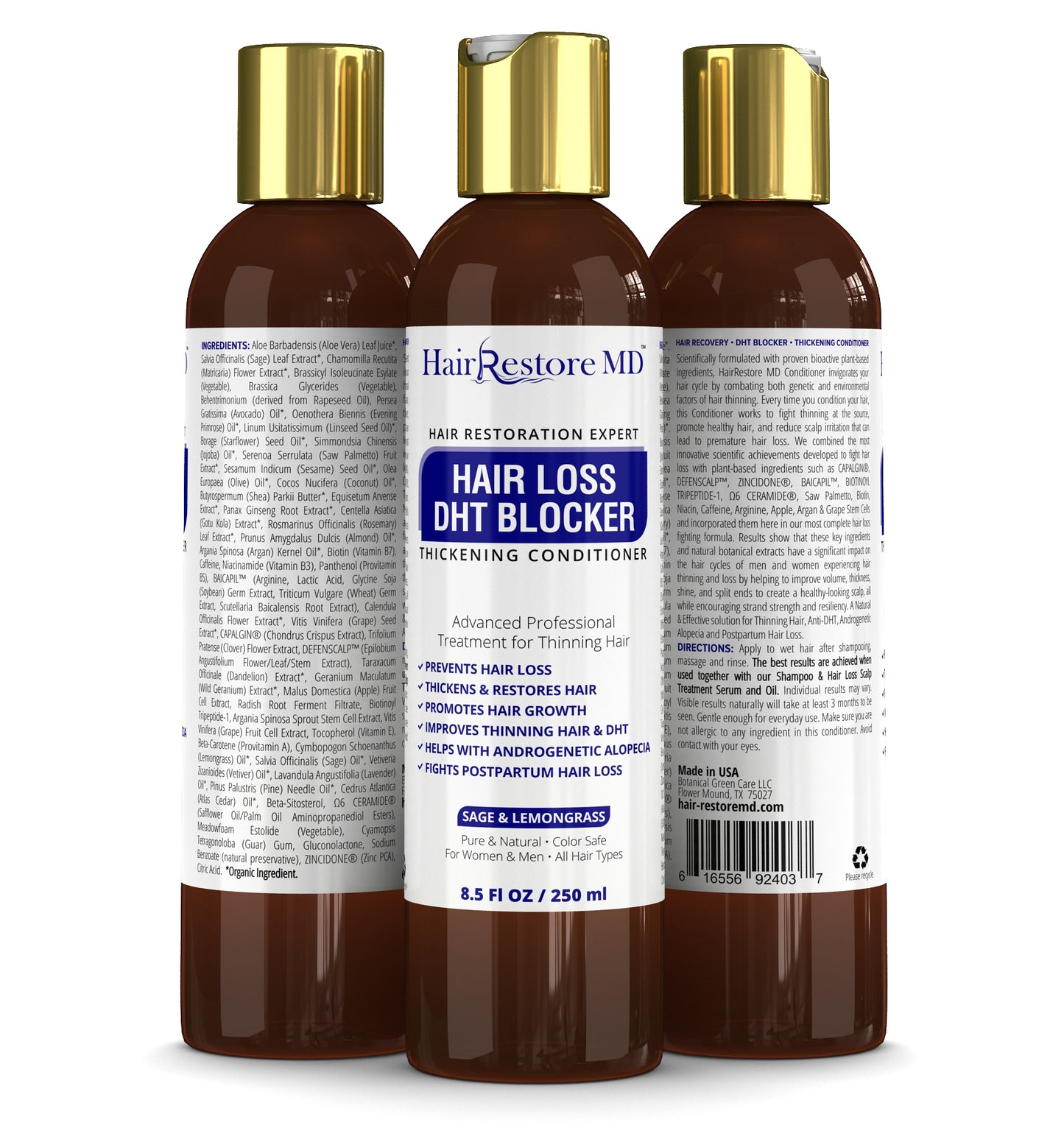 Hair Loss DHT Blocker Thickening Conditioner Sage & Lemongrass. Alopecia Prevention. Doctor Developed