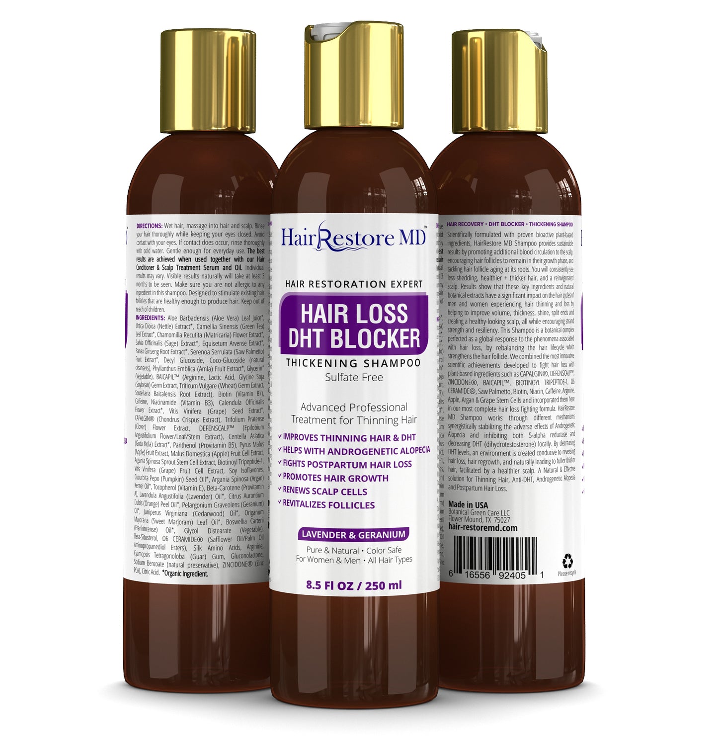 Hair Loss DHT Blocker Sulfate-Free Shampoo. Lavender & Geranium. Alopecia Prevention. Doctor Developed