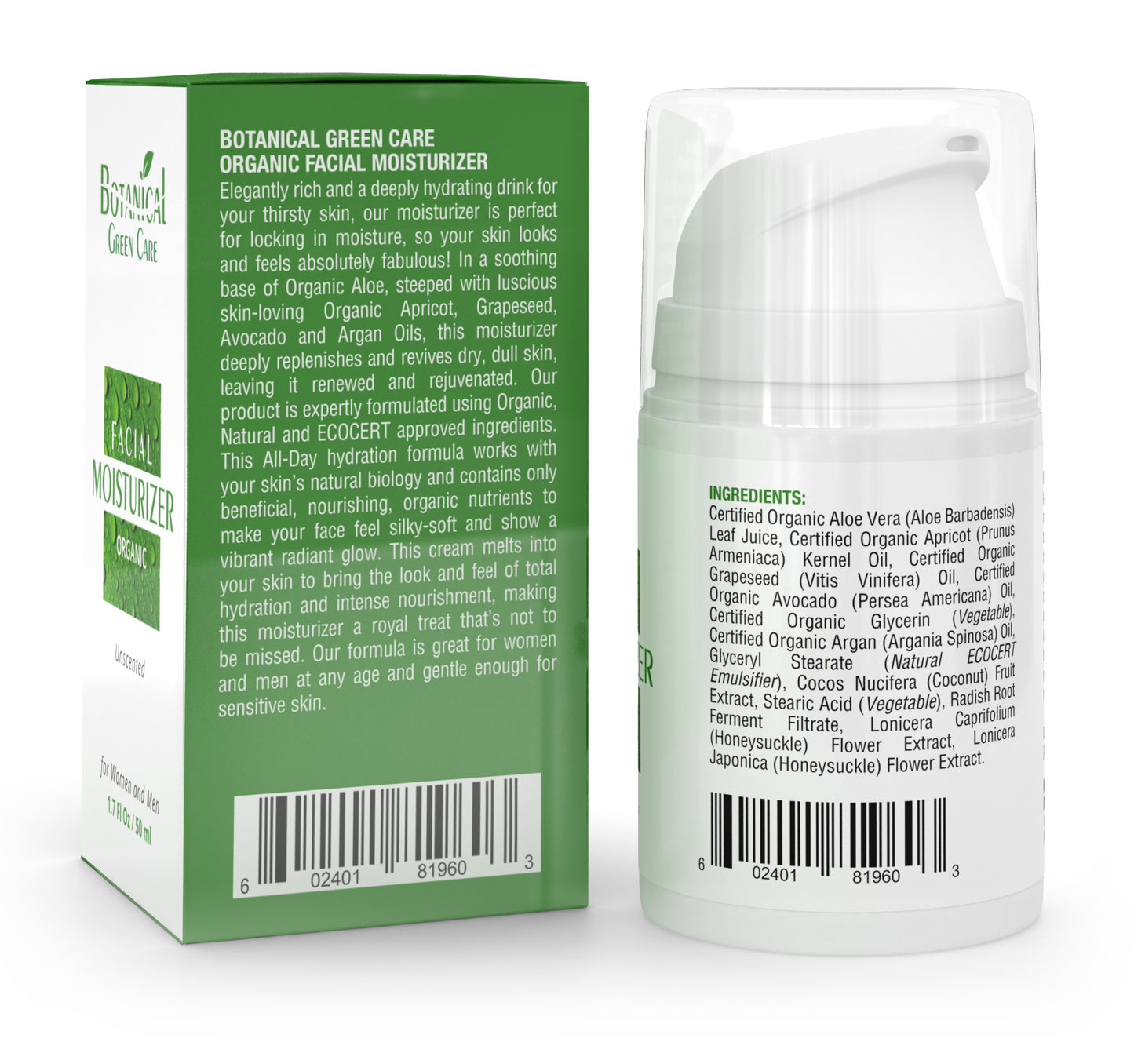 Plant-Based Facial Moisturizer for Women and Men. 1.7 Fl oz / 50 ml