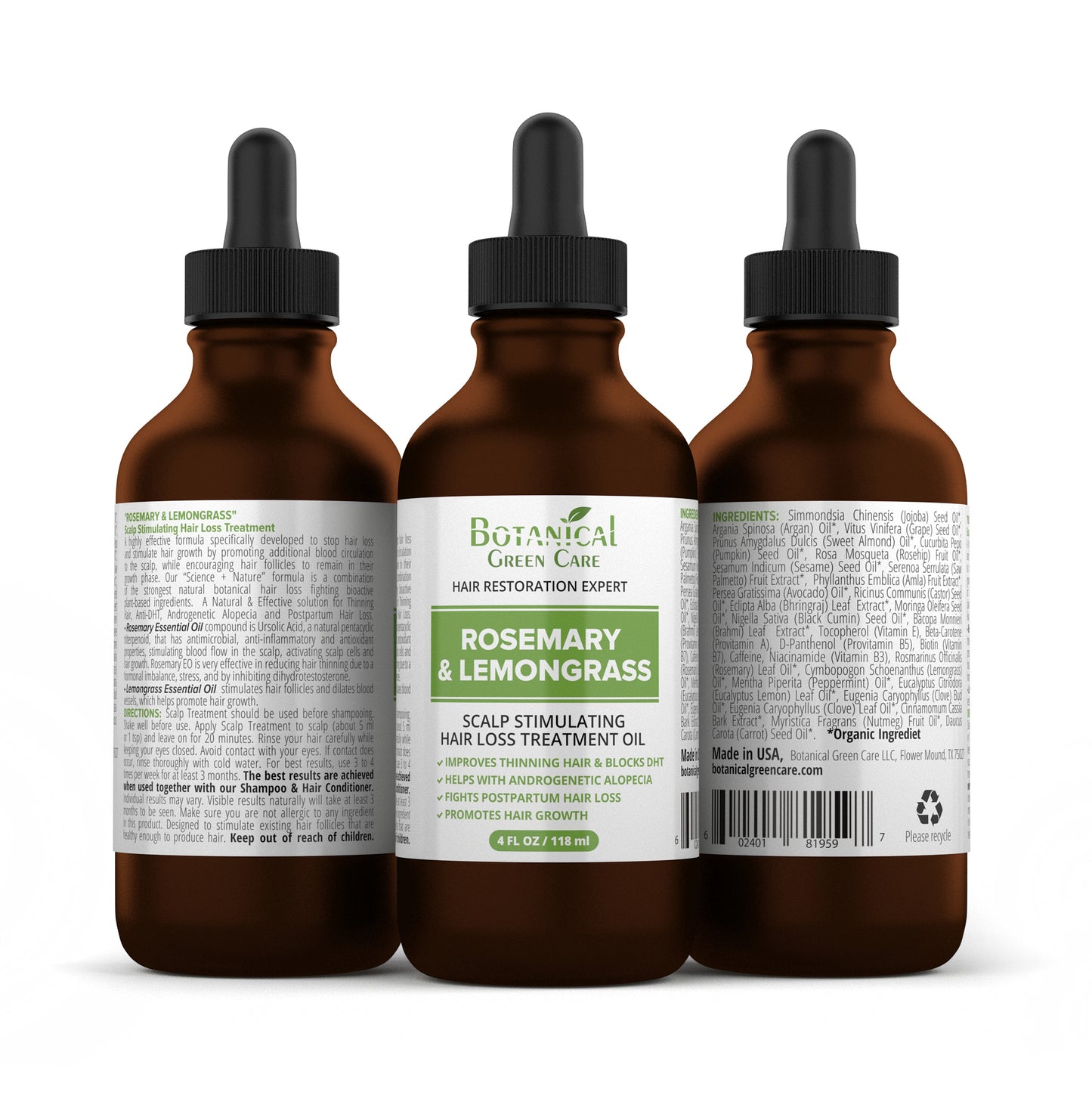 "Rosemary & Lemongrass" Hair Loss Treatment. DHT Blocker 4 Fl OZ