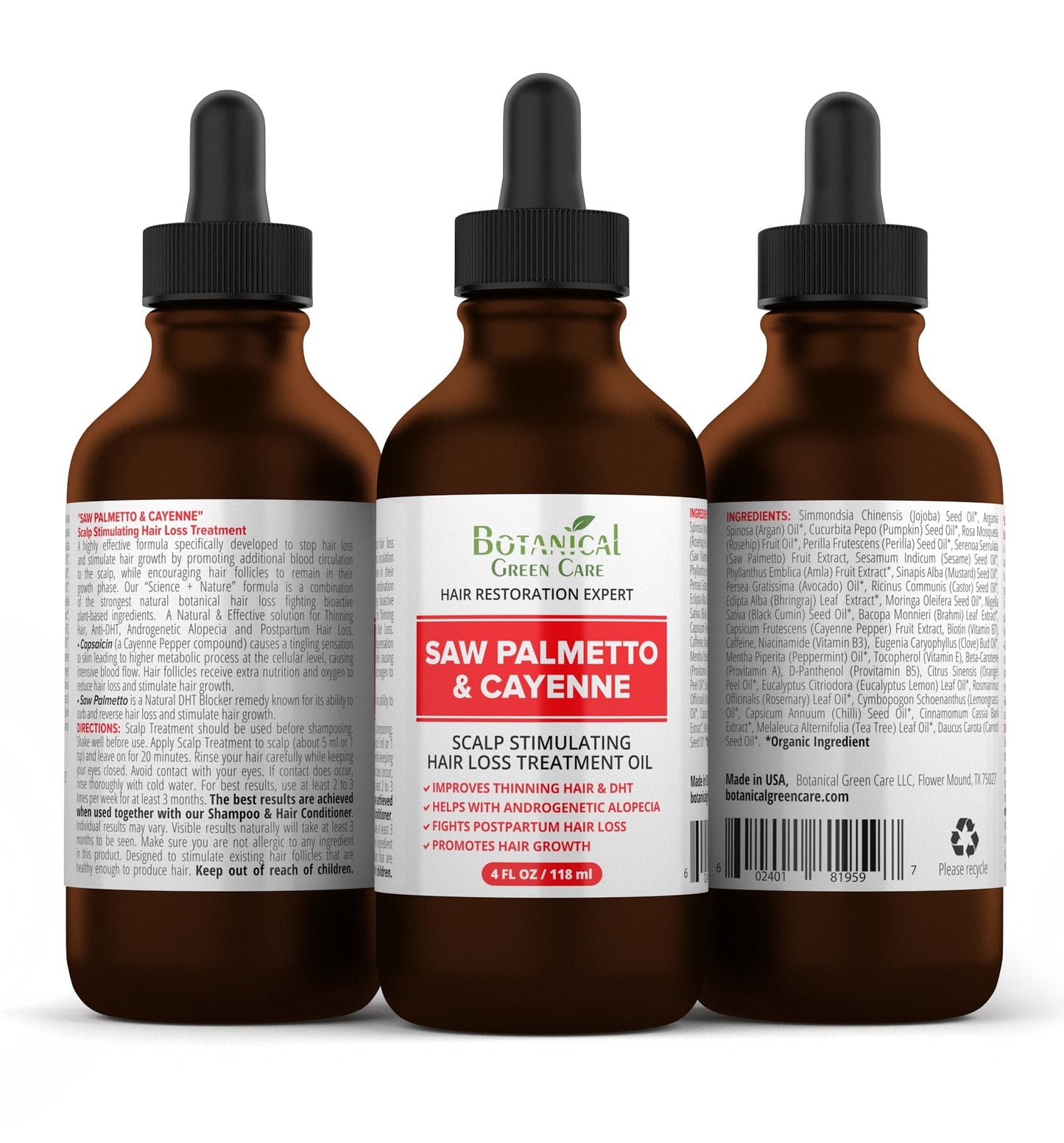 Saw Palmetto & Cayenne Hair Loss Treatment. Premium Plant-Based  Scalp Stimulating Botanical Formula