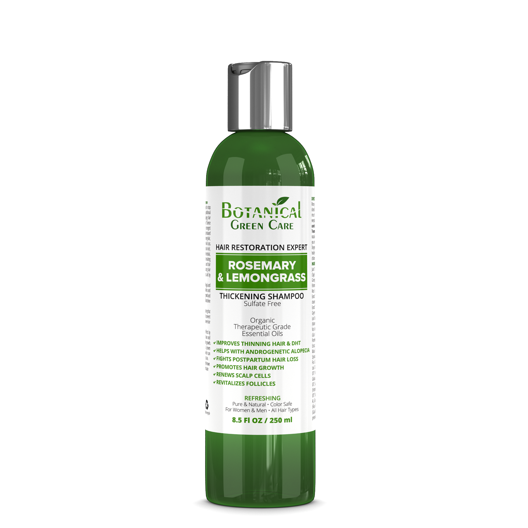 Hair Growth/Anti-Hair Loss Sulfate-Free Shampoo “Rosemary & Lemongrass”.  Alopecia Prevention and DHT Blocker. - Botanical Green Care